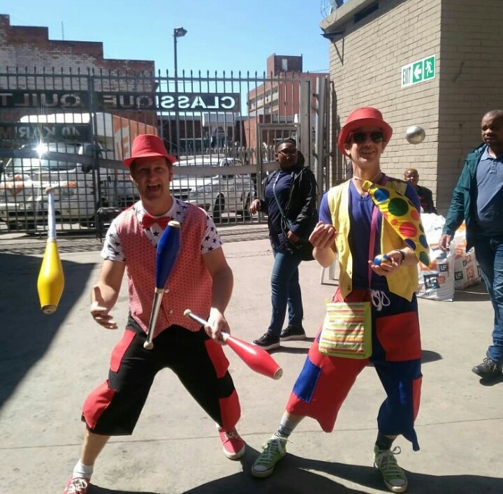 Roaming clown jugglers for family events