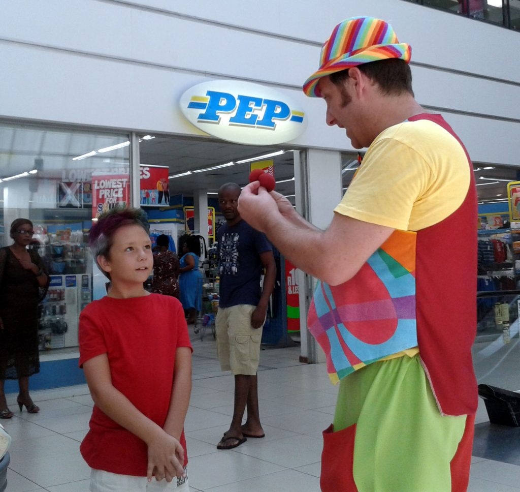 Roaming clown magician for family events